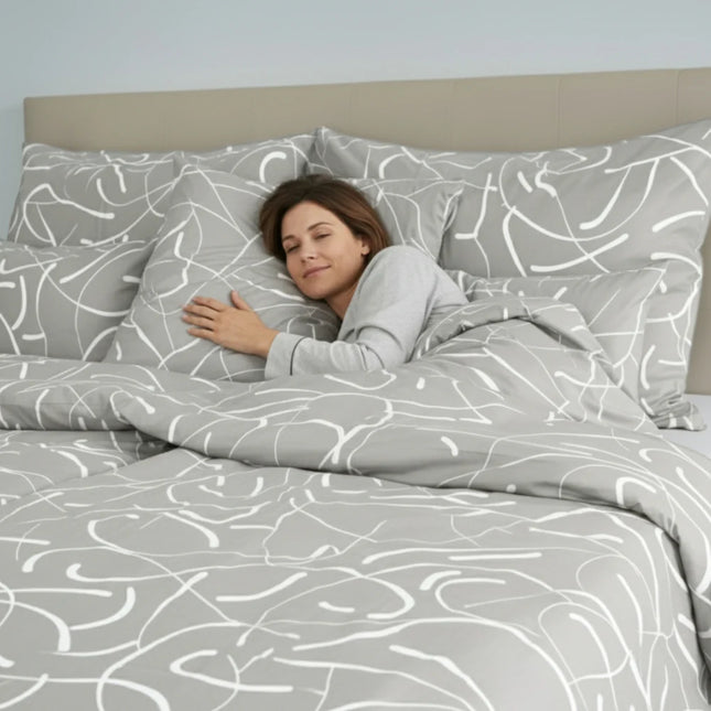 Pamut ágyneműhuzat garnitúra - Világos szürke fehér mintával