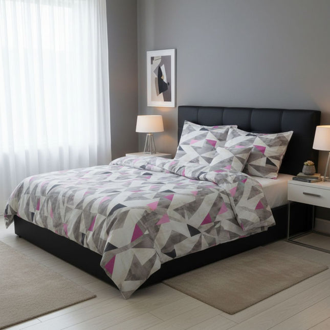 Pamutszatén ágyneműhuzat garnitúra - 3 db-os - Szürke/rózsaszín