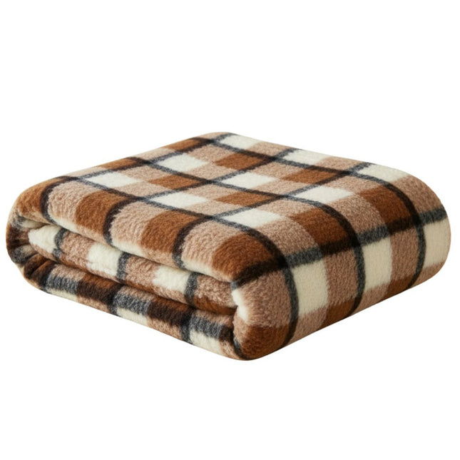 Kétoldalas barna kockás bárány gyapjú takaró