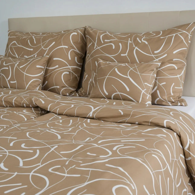 Pamut ágyneműhuzat garnitúra - Karamell fehér mintával