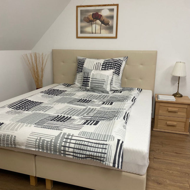 Flanel ágyneműhuzat garnitúra - 3 db-os - Szürke/fehér