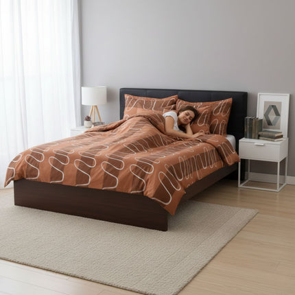 Pamutszatén ágyneműhuzat garnitúra - 3 db-os - Barna/Fehér hullám