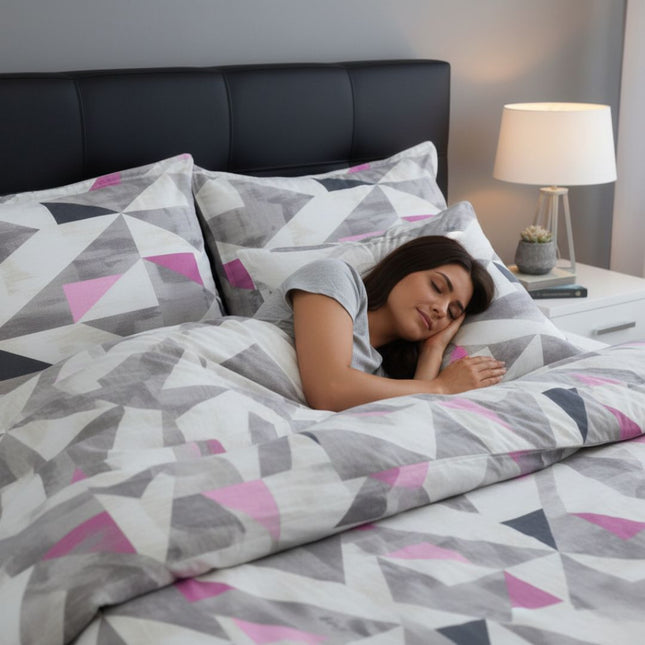 Pamutszatén ágyneműhuzat garnitúra - 3 db-os - Szürke/rózsaszín