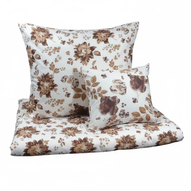 Flanel ágyneműhuzat garnitúra - 3 db-os - Bordó/bézs virágmintás