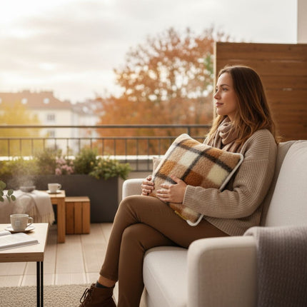 Kétoldalas barna kockás bárány gyapjú kispárna - 40x50 cm