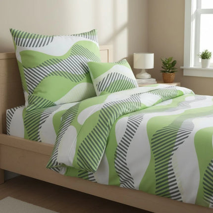 Flanel ágyneműhuzat garnitúra - 3 db-os - Zöld hullámos