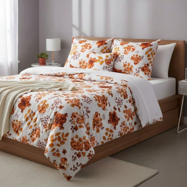 Flanel ágyneműhuzat garnitúra - 3 db-os - Meleg terrakotta virágmintás