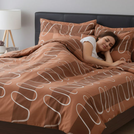 Pamutszatén ágyneműhuzat garnitúra - 3 db-os - Barna/Fehér hullám