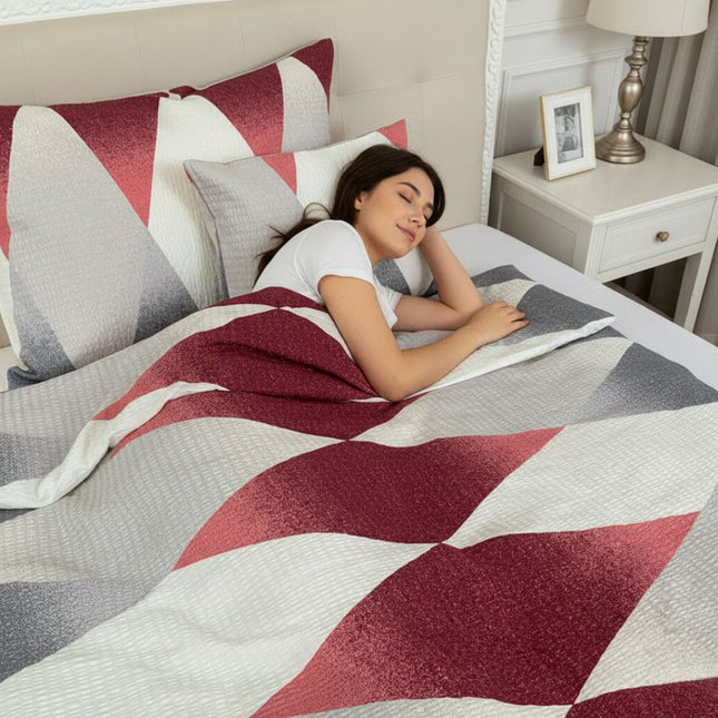 Krepp ágyneműhuzat garnitúra 3 db-os - Bordó/bézs mintás