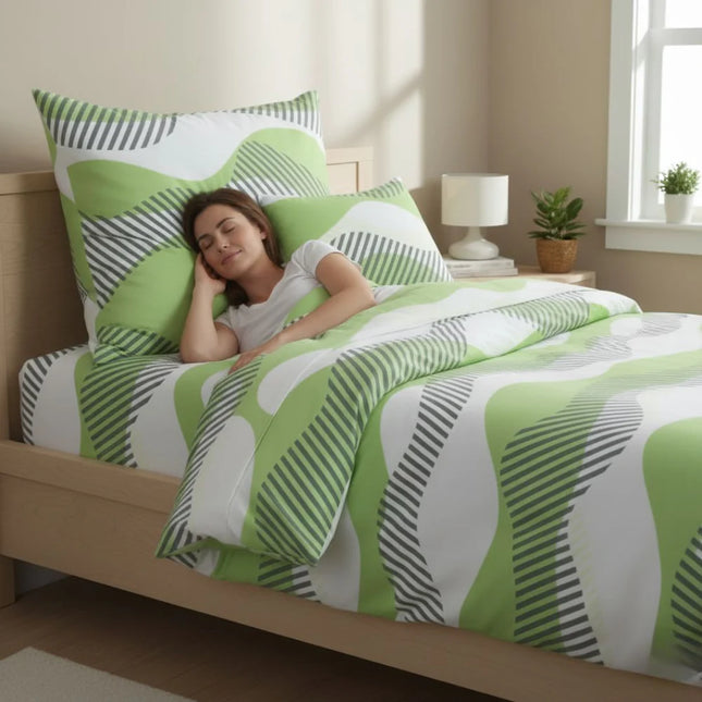 Flanel ágyneműhuzat garnitúra - 3 db-os - Zöld hullámos