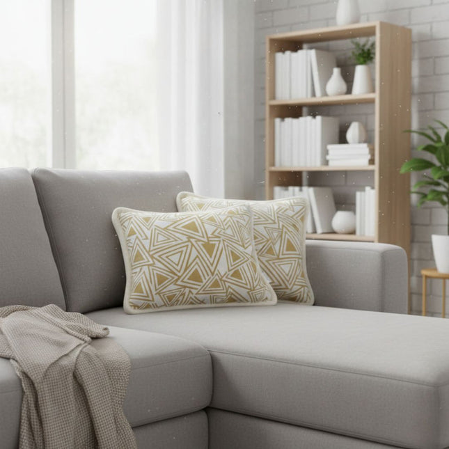 Egyoldalas gyapjú arany-fehér mintás kispárna - 30x40 cm