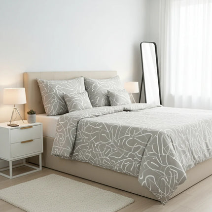 Pamut ágyneműhuzat garnitúra - Világos szürke fehér mintával