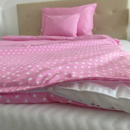 Pamut ágyneműhuzat garnitúra - 3 db-os - Rózsaszín csillagos
