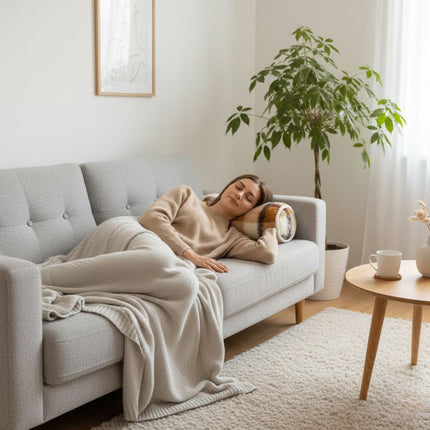 Kétoldalas barna kockás bárány gyapjú 2 db hengerpárna - szett