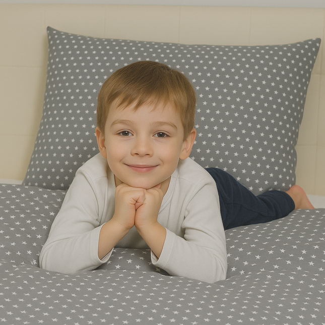 Pamut ágyneműhuzat garnitúra - 3 db-os - Szürke-fehér csillagos