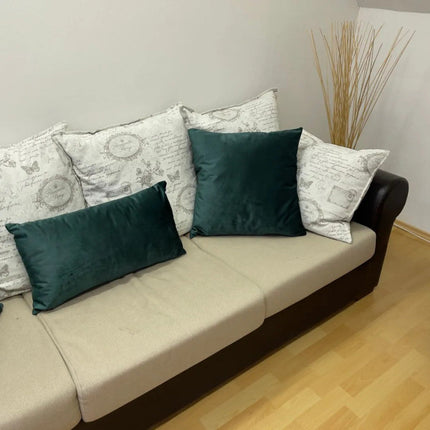 Mohazöld bársony téglalap díszpárna - betéttel - 30x60 cm