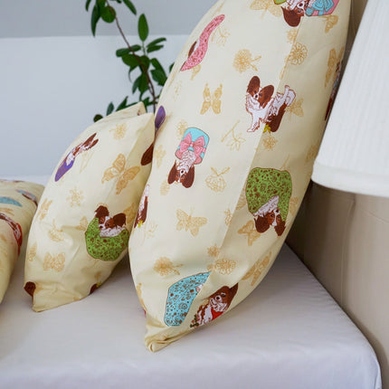 Pamut ágyneműhuzat garnitúra - Bézs kutyás mintával