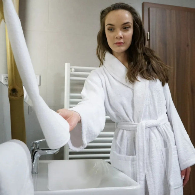 Hotel fehér frottír sálgalléros köntös - 400 gr/m2