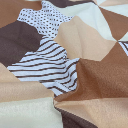 Pamut kispárnahuzat - Barna/bézs geometriai mintás