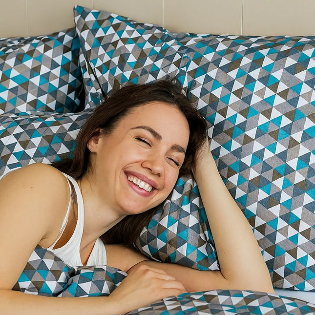 Pamut párnahuzat - Kék háromszög mintás