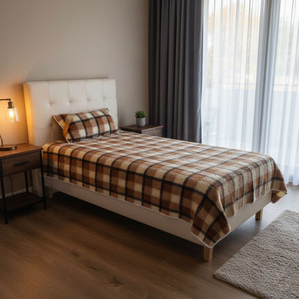 Kétoldalas barna kockás bárány gyapjú alsó takaró (derékalj)