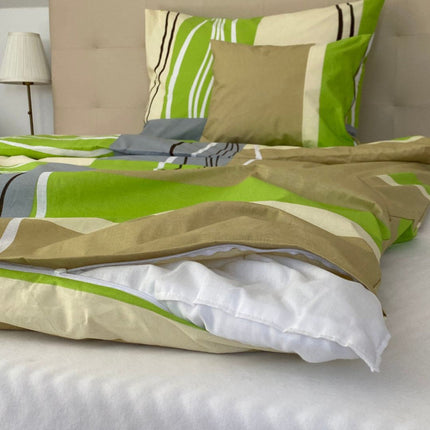 Pamut ágyneműhuzat garnitúra - 3 db-os - Zöld/bézs mintás