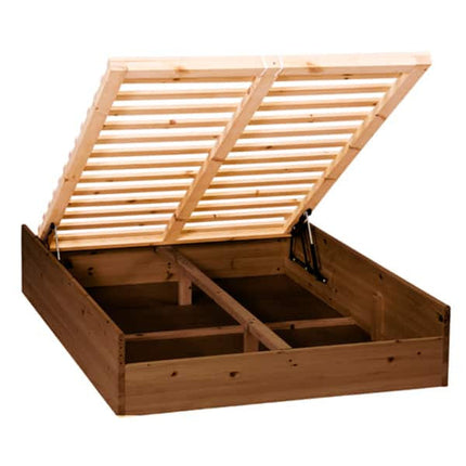 Queen - Antikolt fenyő ágykeret - ágyneműtartóval