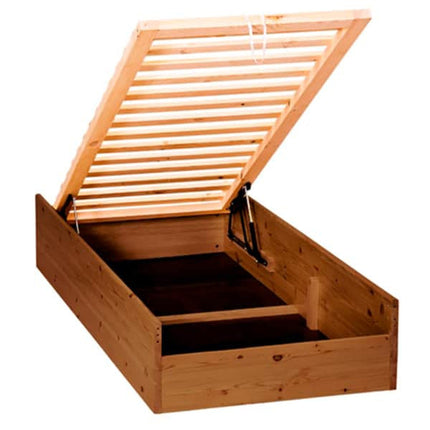 Queen - Antikolt fenyő ágykeret - ágyneműtartóval