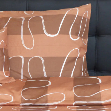 Pamutszatén ágyneműhuzat garnitúra - 3 db-os - Barna/Fehér hullám