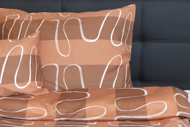 Pamutszatén ágyneműhuzat garnitúra - 3 db-os - Barna/Fehér hullám