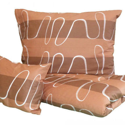 Pamutszatén ágyneműhuzat garnitúra - 3 db-os - Barna/Fehér hullám