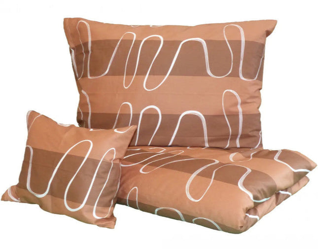 Pamutszatén ágyneműhuzat garnitúra - 3 db-os - Barna/Fehér hullám