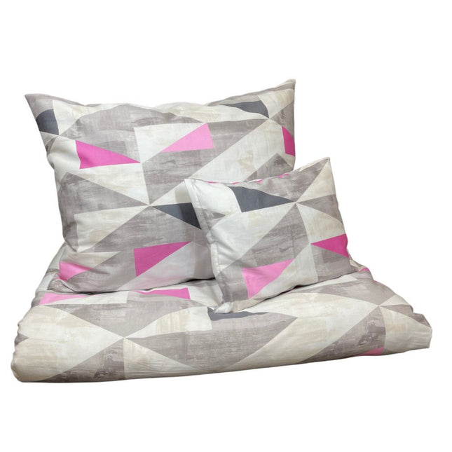Pamutszatén ágyneműhuzat garnitúra - 3 db-os - Szürke/rózsaszín