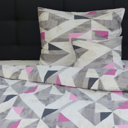 Pamutszatén ágyneműhuzat garnitúra - 3 db-os - Szürke/rózsaszín