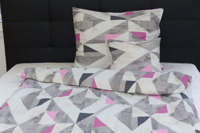 Pamutszatén ágyneműhuzat garnitúra - 3 db-os - Szürke/rózsaszín