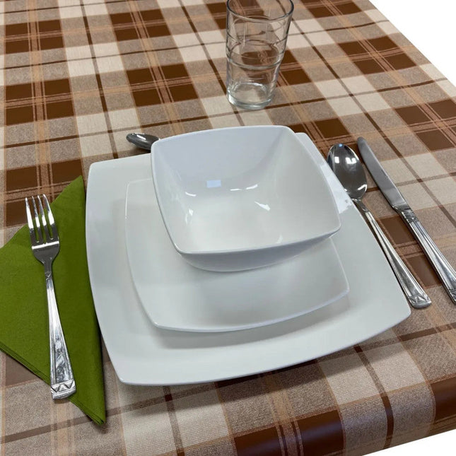 Viaszosvászon asztalterítő - Prémium minőség! - Barna/bézs kockás 140x220 cm